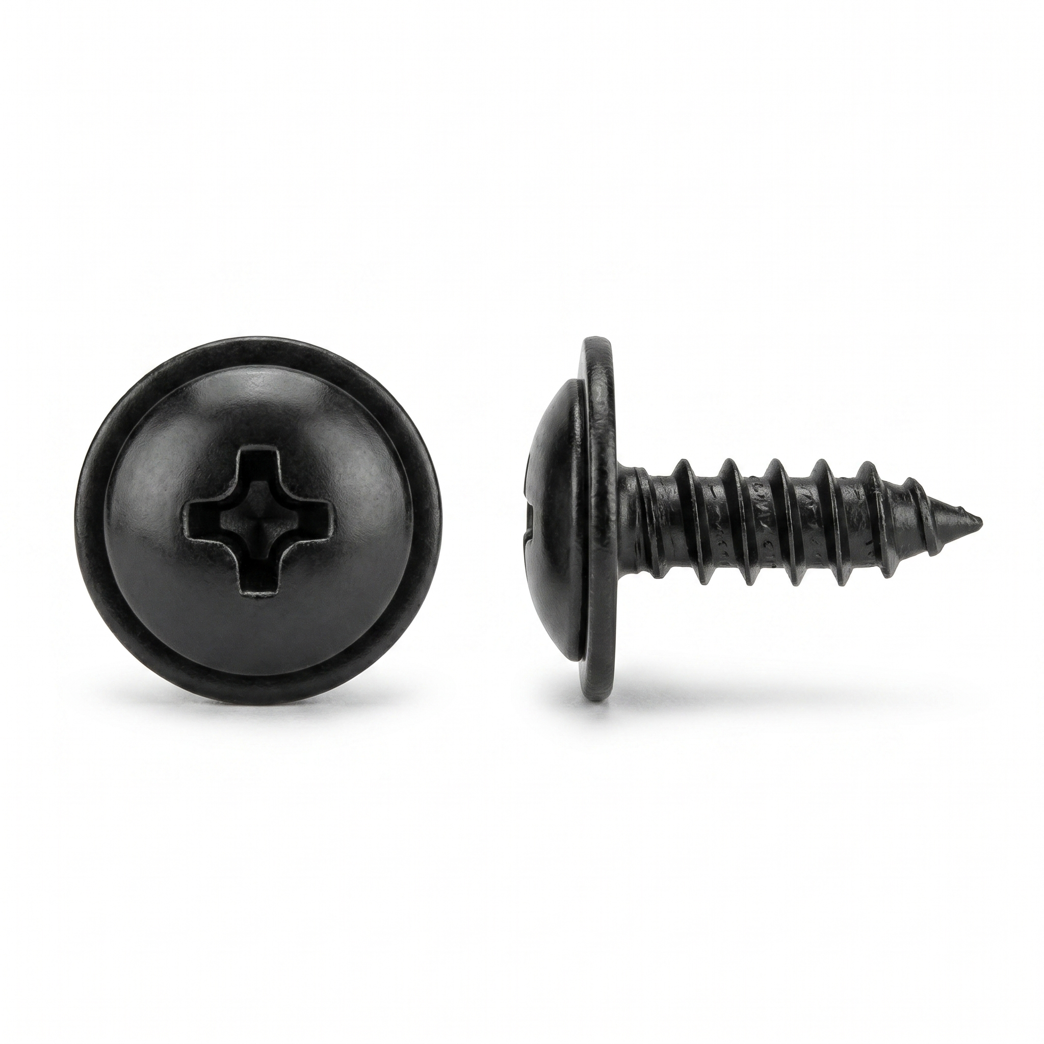 4.80 - 1.60 x 15mm Black Phillips Truss Head Sheet Metal Screws with 14mm O.D. Washer | Fits Nissan (50 Pcs)