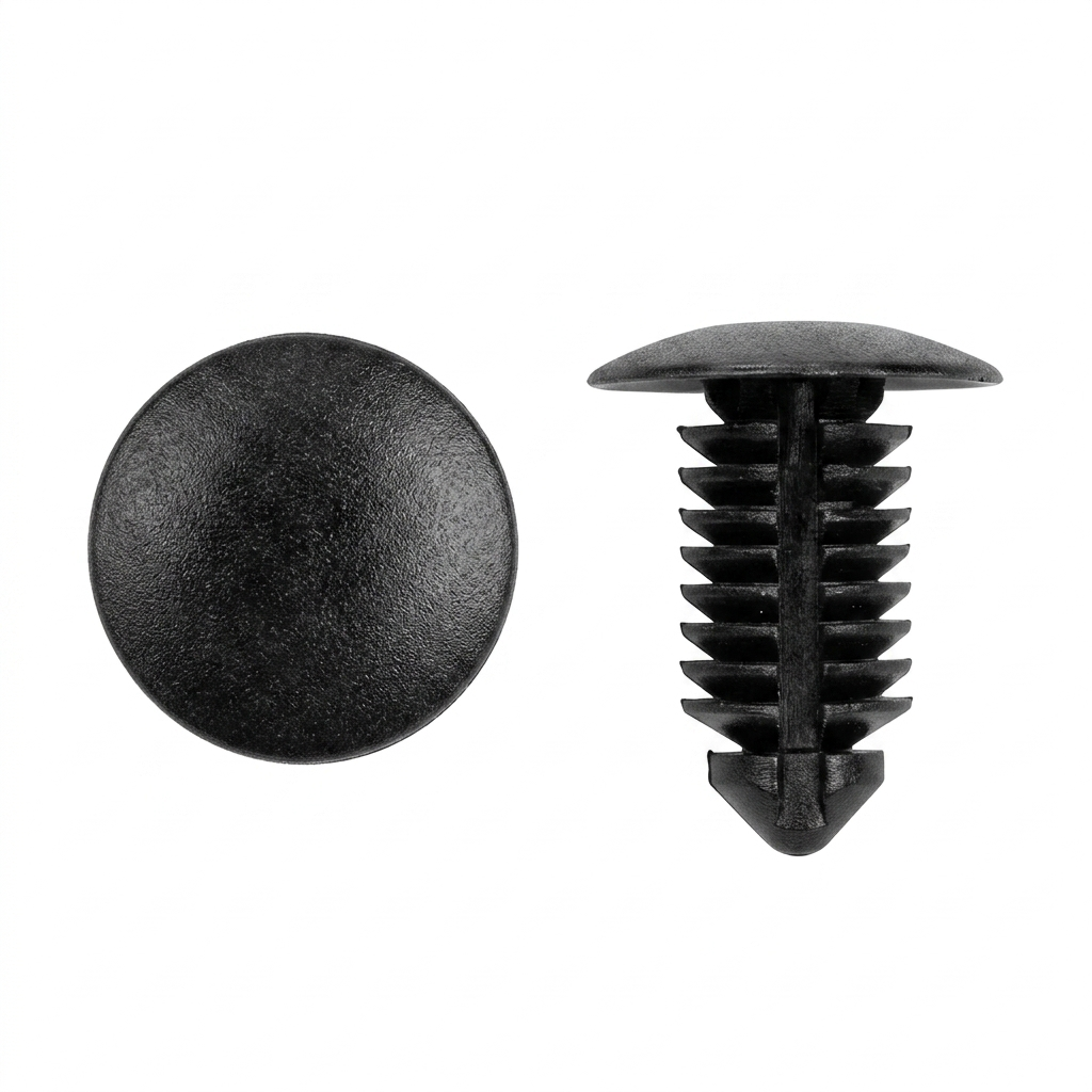 Black Nylon Trim Panel Retainers for Chrysler / Ford - 9mm (23/64") Hole Size - 19.50mm Stem Length - 16mm Head - .060 - .510" Panel Range - Replaces Chrysler # 6504043, Ford # N807721-S (25 Pcs)