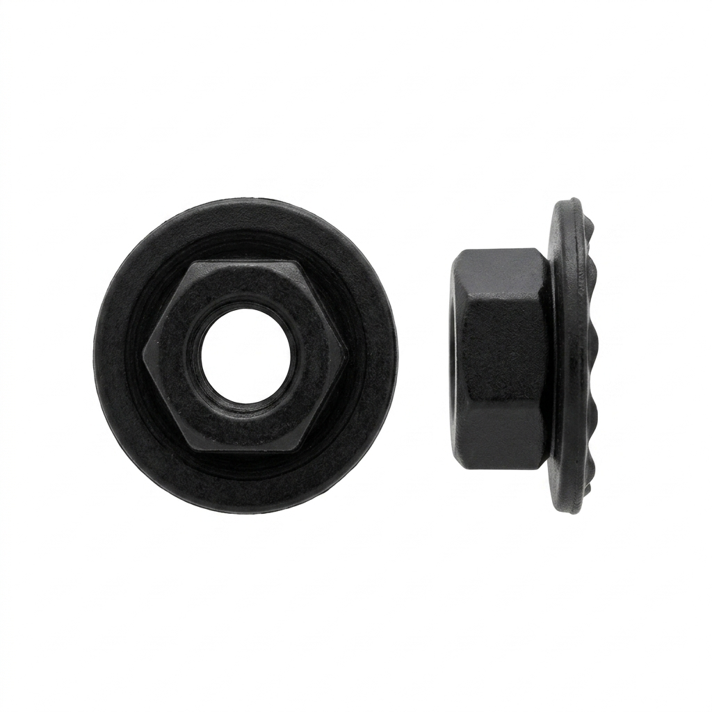 Metric Hex Nuts with Loose Barbed Washer - 6-1.00mm Screw Size - 10mm Hex Size - 16mm O.D. - Black Finish - Replaces G.M. # 11505329, V.W. # N90100001 | (25 Pcs)