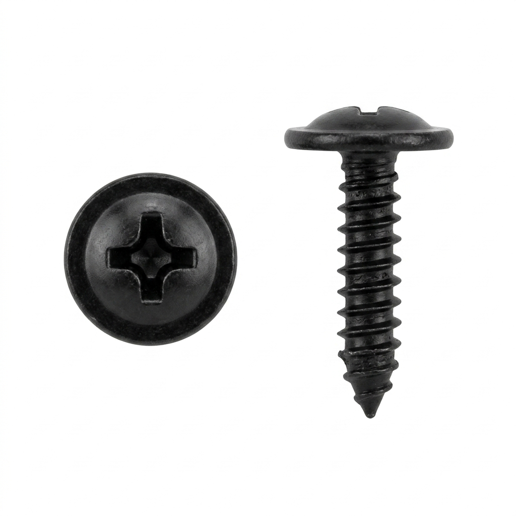 Phillips Flat Top Trim Screws with 13/32" O.D. Washer Head - 8 x 3/4" - Black Finish for Ford / G.M. - Replaces Ford # 56904-S2, G.M. # 11504766 (50 Pcs)