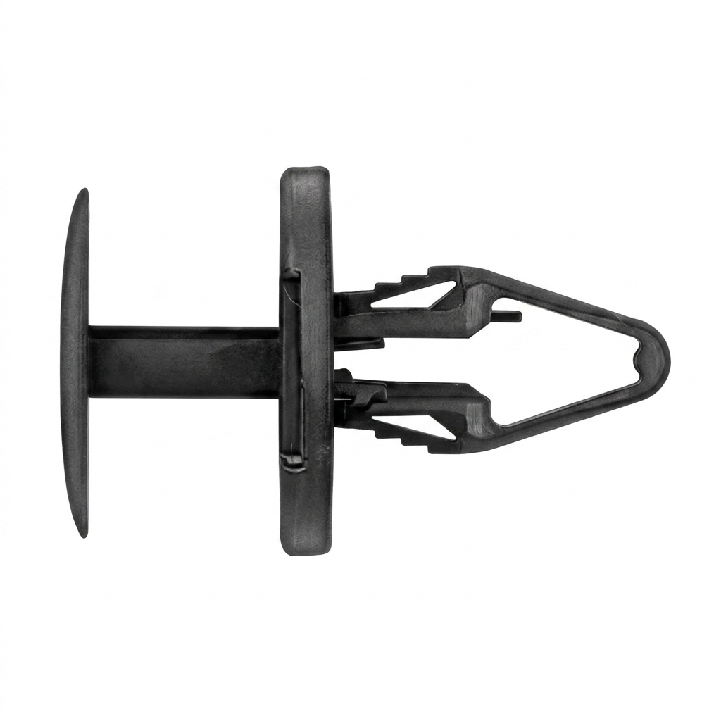 Black Nylon Push Type Retainers for Ford / G.M. - 1/4" (6.50mm) Hole Size - 17.50mm Stem - 18mm Flange - Replaces Ford # W713610-S300, G.M. # 11589289 (25 Pcs)