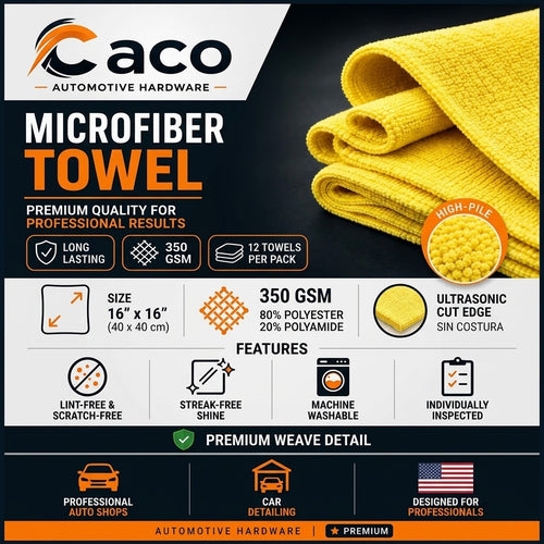Caco Premium Microfiber Towel 16" x 16" (350 GSM) - Ultrasonic cut