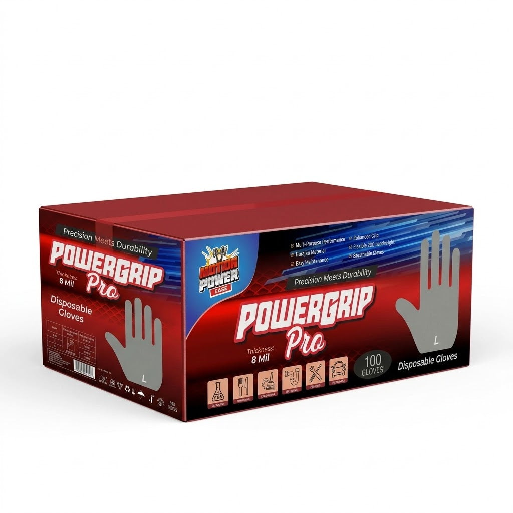 PowerGrip Pro Heavy-Duty 8 Mil Diamond Textured Black Nitrile Gloves - 100 Pack