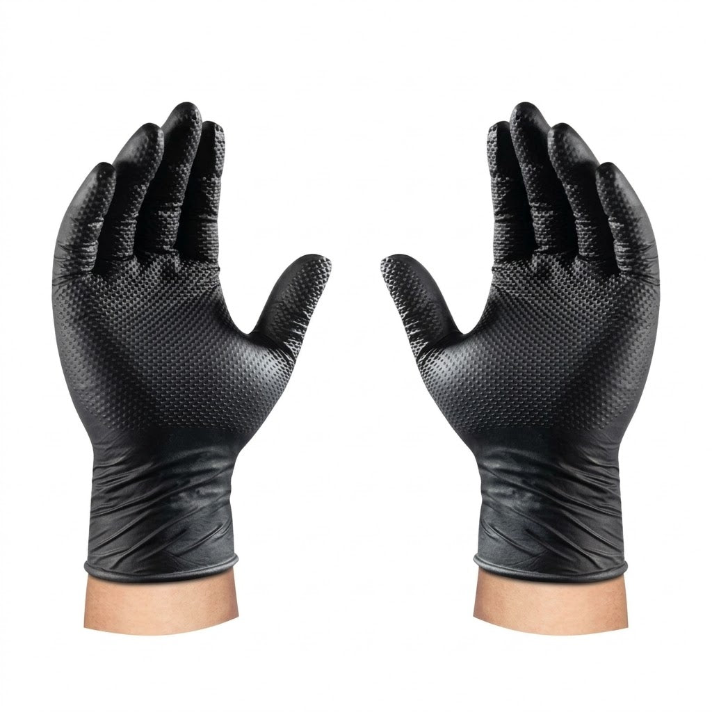 PowerGrip Pro Heavy-Duty 8 Mil Diamond Textured Black Nitrile Gloves - 100 Pack